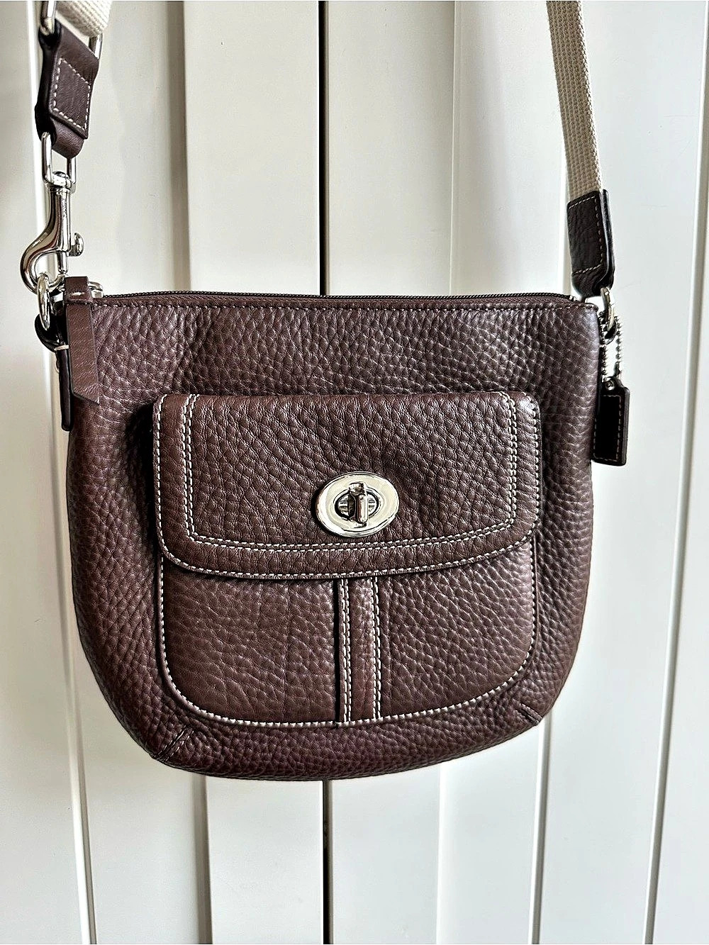 Coach Hamilton Pebbled Leather Turnlock Crossbody Bag Brown & Pink